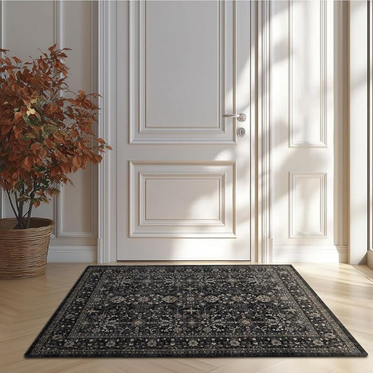 Area Rug Non Slip Machine Washable Ultra Soft Living Room/Bedroom/Kitchen/Outdoor/Classroom Black Grey, 2'×3'