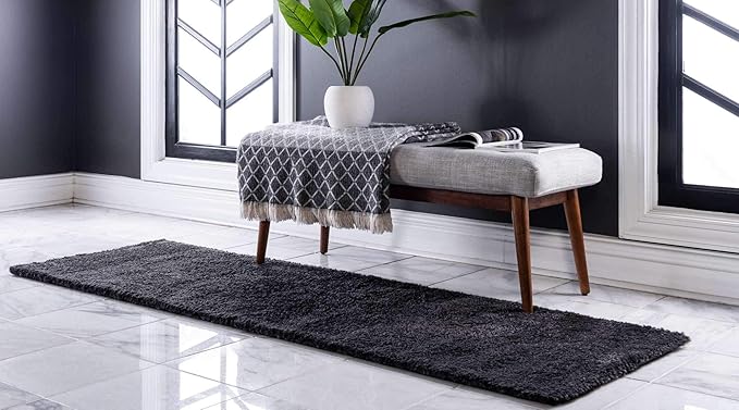 Unique Loom Solo Collection Area Rug - Calabasas (2' 2" x 13' Runner, Charcoal/ Black)