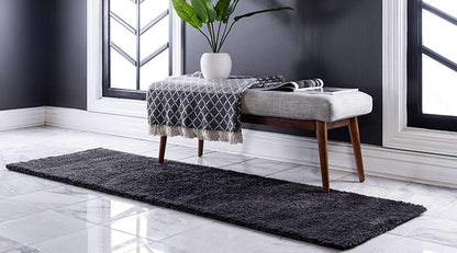 Unique Loom Solo Collection Area Rug - Calabasas (2' 2" x 13' Runner, Charcoal/ Black)
