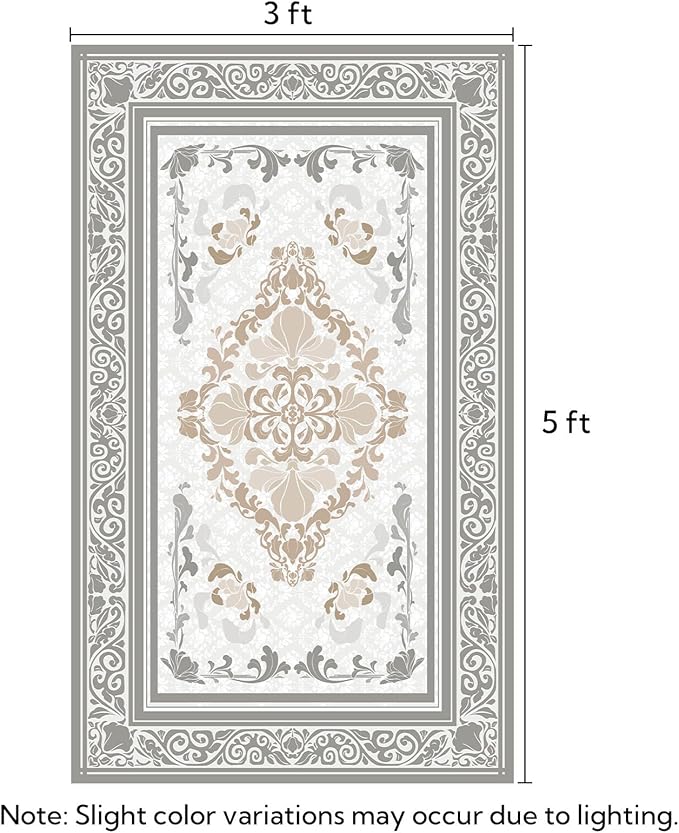 SOULFUL Medium Pile 3x5 Area Rug - Soft Foot Feel Small Entryway Rug - Light Taupe Boho Floral - Washable Non-Slip - Perfect for Living Room Bedroom Foot Kids Room Reading Nook