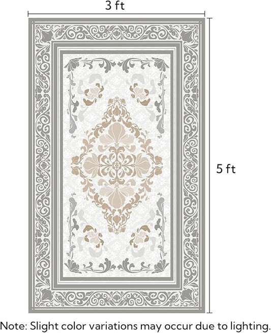 SOULFUL Medium Pile 3x5 Area Rug - Soft Foot Feel Small Entryway Rug - Light Taupe Boho Floral - Washable Non-Slip - Perfect for Living Room Bedroom Foot Kids Room Reading Nook