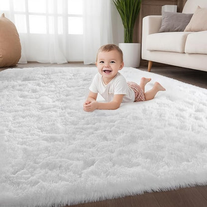 Zentavio White Area Rugs for Bedroom Soft Large Living Room Rugs 6x9 Fluffy Furry Shag Aesthetic Carpet Plush High Pile Floor Rug for Nursery Kids Room Dorm Home Decor