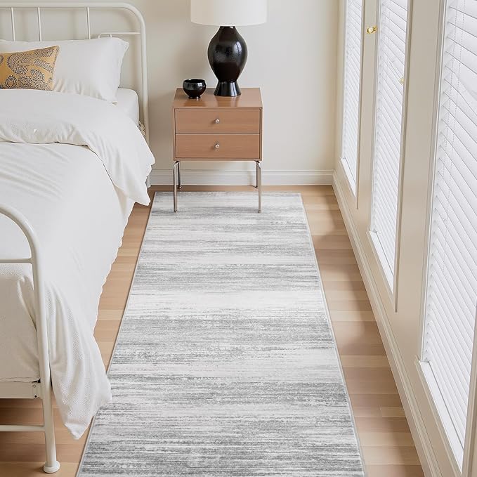 PADOOR Modern Abstract Runner Rug - 2x5 Washable Hallway Rugs, Ultra Soft Non-Slip Low Pile Floor Rugs for Hallway Entryway Kitchen Bedroom Bedside Laundry Room Grey