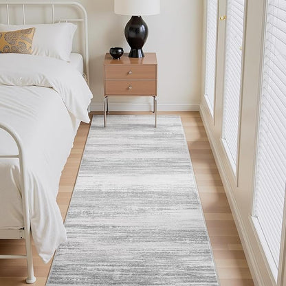 PADOOR Modern Abstract Runner Rug - 2x5 Washable Hallway Rugs, Ultra Soft Non-Slip Low Pile Floor Rugs for Hallway Entryway Kitchen Bedroom Bedside Laundry Room Grey