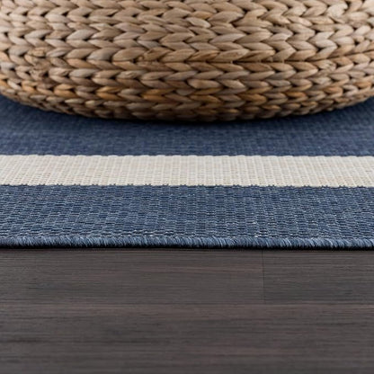 CAMILSON Outdoor Rug 8x10, Modern Outside Rugs for Patios Porches Waterproof Durable Washable Non-Shedding, Easy-to-Clean Indoor Outdoor Area Carpet (8 x 10, Bordered - Blue/White)