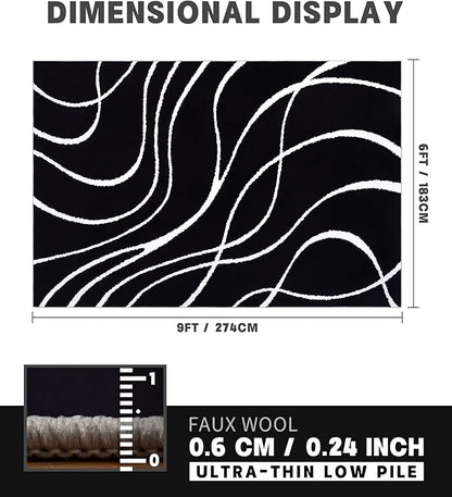 YIHOUSE Black Modern Area Rug 6x9,Abstract Rugs for Bedroom,Black and White Geometric Rug,Minimalist Striped Rug,Dark Washable Area Rugs 5x7 Non Slip Rugs for Living Room，Office