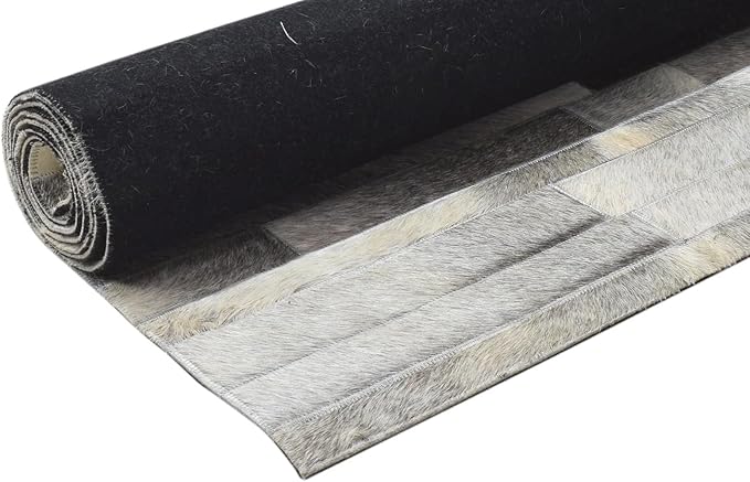 Cowhide Leather Rug for Living Room 9.9x14 Natural Leather Rug Modern Stripes Style Floor Carpet for Home Decor | Superior Indoor Area Rug, Dark Grey