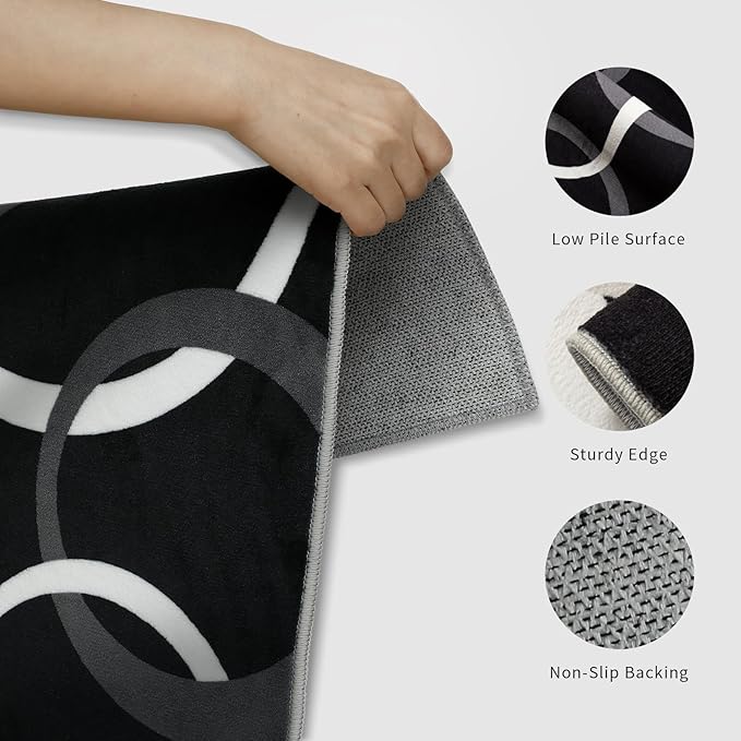 YIHOUSE 6x9 Ft Area Rugs, Concentric Circle Carpet Washable Rug, Black and White Geometric Design Rug for Spacious Living Rooms, Master Bedrooms, Dining Room, Home Office Decor, Nonslip Non-Shedding