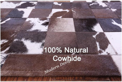 Modern Design Premium Cowhide Leather Carpet with Chevron Pattern, Area Rug (Brown/White-1, 6x9)