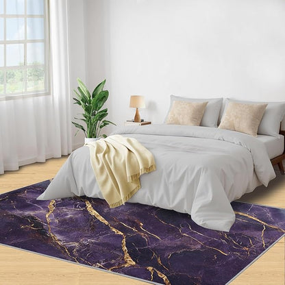 3x4 Abstract Marble Rugs for Entryway - Purple-Marble Kids Bedroom Rug, Luxury Stone Pattern Mudroom Rug Soft for Coffee Shop Living Room Under Table Game Room