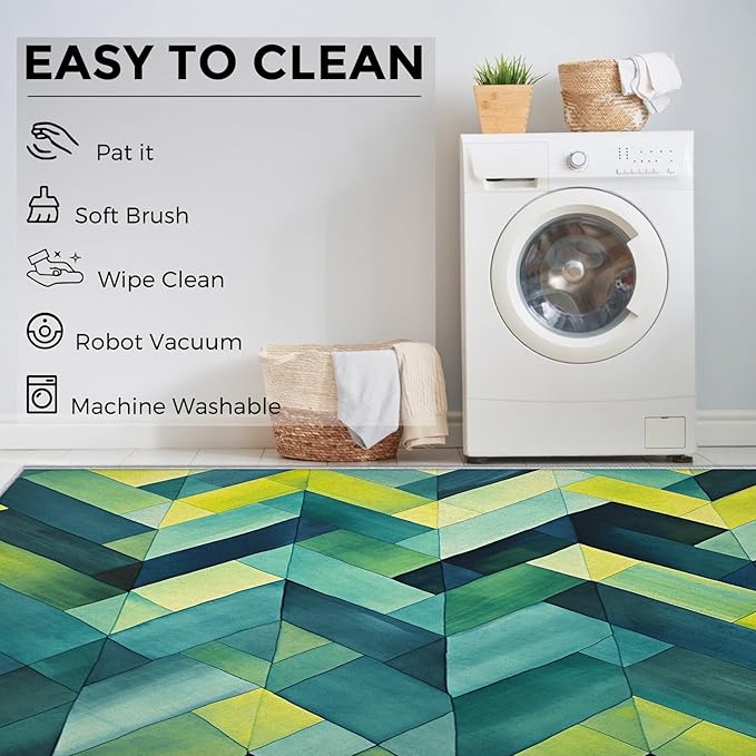 8x10 Geometric Zigzag Rugs for Bedroom Decor, Washable Green Chevron Pattern Area Rug, Living Room Home Decoration, Non Slip Soft Thin, Modern Abstract Geometry Decor Large Carpet PF-P 49