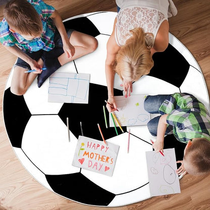 Soft Soccer Rug, Gifts for Boys Girls, Cute Bedside Shag Area Rug for Kids Toddlers Teens, Non Slip Room Decor Indoor Carpet for Bedroom Living Room, Nursery, Machine Washable 6 Ft inch