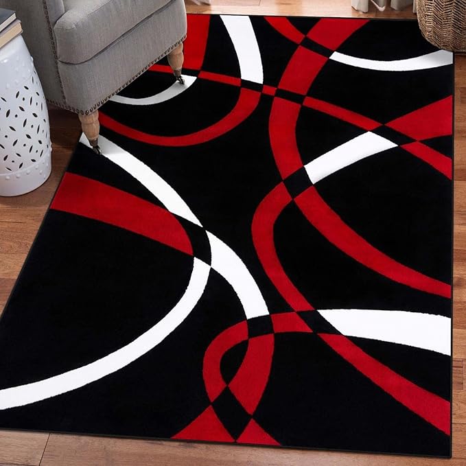 2305 Geometric Abstract Red Black 6x9 Area Rugs for Living Room