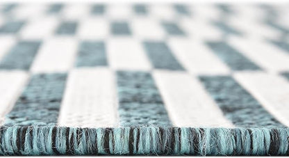 Unique Loom Outdoor Striped Collection Area Rug - Striped (2' x 6' 1" Runner, Teal/Ivory)