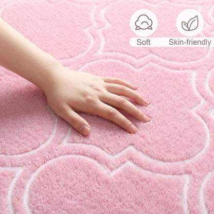 Amearea Fluffy Indoor Trellis Rug, Soft Moroccan Home Rugs for Bedroom, Shag Modern Area Rug for Living Room Kids Room Nursery, Easy Clean, Home Decor Low Pile Carpet, Pink 4x6 Feet