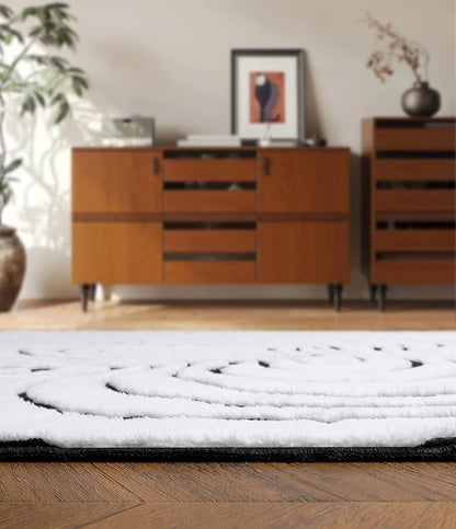 YIHOUSE Modern Rugs for Living Room 6x9, Washable Black and White Bedroom Rug, Fluffy Geometric Dining Room Rugs for Under Table Home Decor