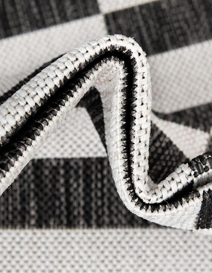 Unique Loom Outdoor Striped Collection Area Rug - Striped (10' 8" Square, Charcoal/Ivory)