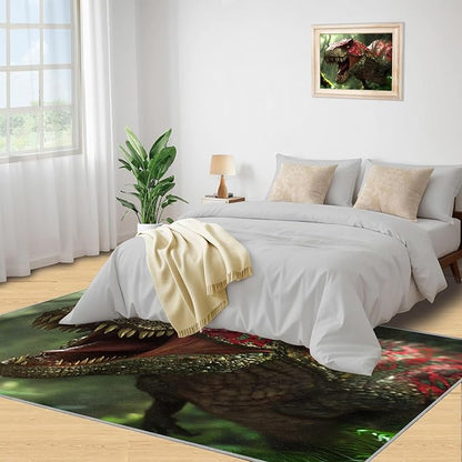 Dinosaurs Rugs for Bedroom - 2x3 Area Rug - 3D Dinosaurs Rugs for Living Room, Forest Animals Rug, Non-Slip Washable Home Decor Carpet