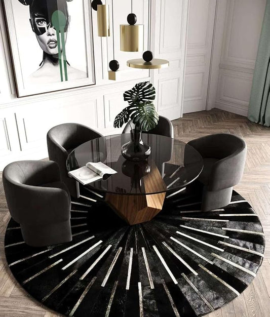 Sn Alef Home Round Designer Rug for Living Room | Handcrafted Black & White Boho Floor Carpet | Modern Ethnic Circular Mat for Home Décor & Meditation Space (Black_9x9)