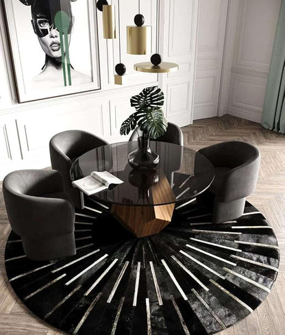 Sn Alef Home Round Designer Rug for Living Room | Handcrafted Black & White Boho Floor Carpet | Modern Ethnic Circular Mat for Home Décor & Meditation Space (Black_10x10)