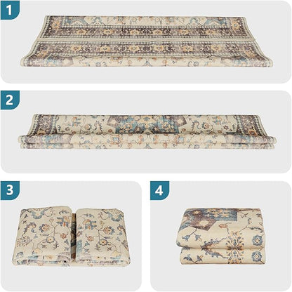Dripex 9x12 Area Rug - Stain Resistant Washable Distressed Rug for Living Room Dining Room Bedroom, Anti-Slip Low-Pile Soft Accent Rug, Multicolor, 12' x 9' (Rectangular)