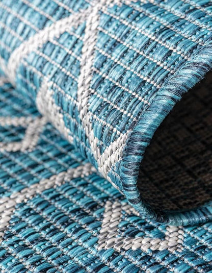 Unique Loom Outdoor Trellis Collection Area Rug - Tribal Trellis (7' 10" x 10' Rectangle Teal/Ivory)