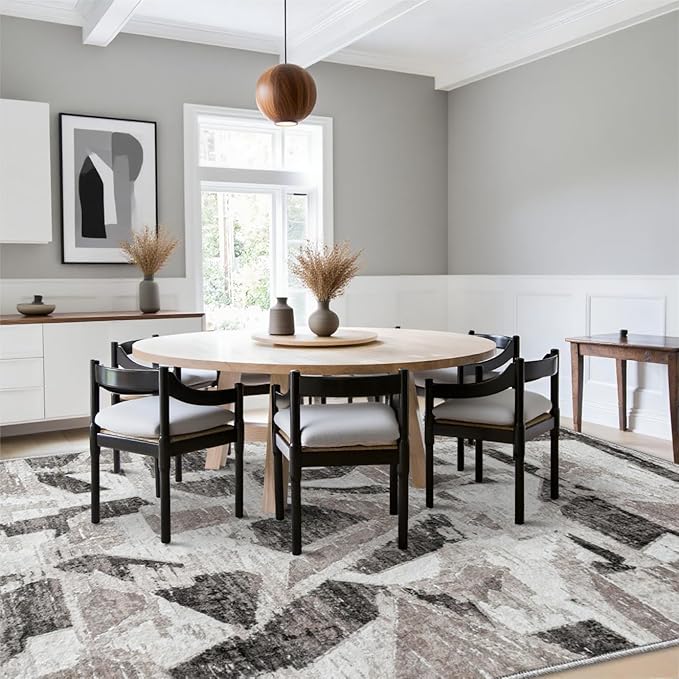 5X7 Area Rugs for Living Room Bedroom,Modern Abstract Large Carpet Washable Rugs 5X7 for Dining Room Office,Non Slip Gray Print Faux Wool Thin 5 by 7 Indoor Nursery Kids Home Pet & Child Friendly