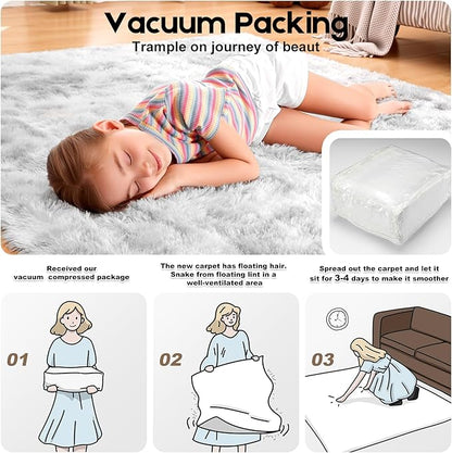 2x3 Tie-Dyed Grey Rugs for Bedroom Living Room, Fluffy Small Area Rug Soft Shag Carpet for Kids Boys and Girls Room with 4 Rugs Non-Slip Stickers Dorm Home Decor (2ft x 3ft)