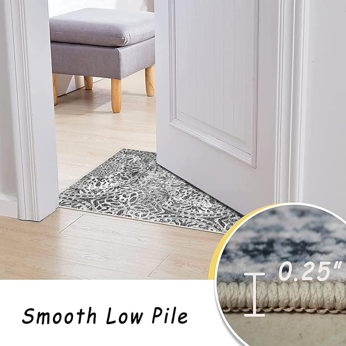 vivorug 6x9 Area Rugs, Ultra-Soft Washable Rug for Living Room Dinner Room Bedroom, Non-Slip Vintage Rug, Indoor Carpet Large Area Rug, Grey
