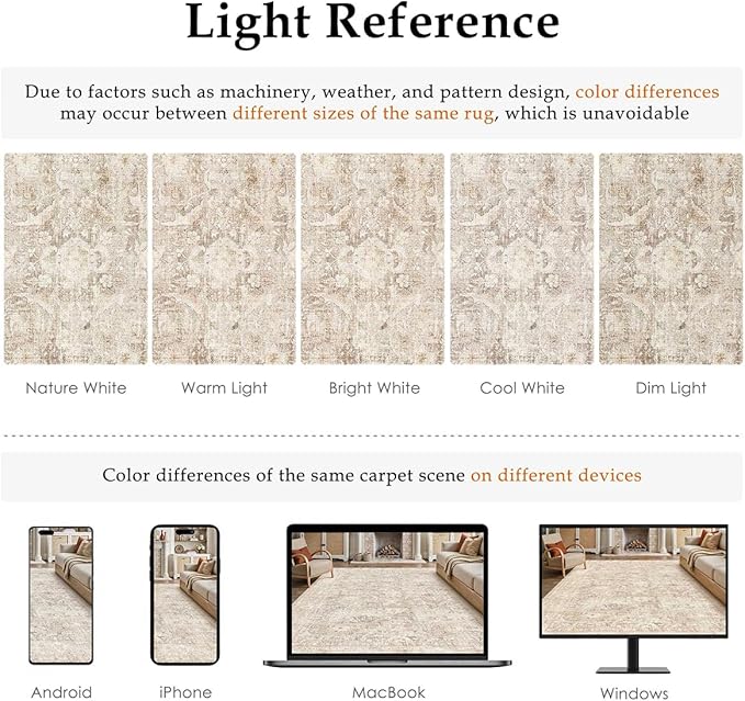6x9 Beige Washable Area Rug for Living Room Bedroom Neutral Soft Non Slip Rug Low Pile Vintage Distressed Carpet for Dining Room Nursery Office Indoor