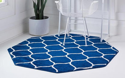 Rugs.com Lattice Frieze Collection Rug – 7' 10 Octagon Navy Blue Medium Rug Perfect for Living Rooms, Kitchens, Entryways