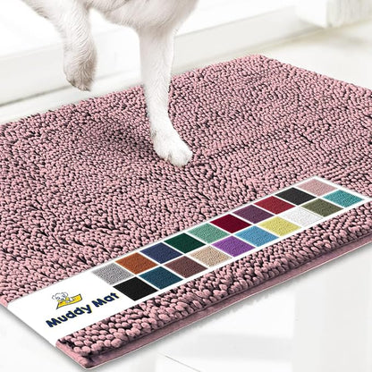 Muddy Mat® | Super Absorbent Door Mat Indoor, Microfiber Quick Dry Chenille Entryway Rug, Non-Slip Front Door Mat, Indoor Mats for Entryway, Machine Washable Pet Rug, Light Pink 36" x 120"