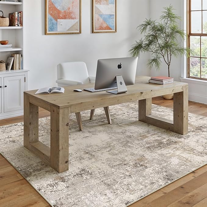 5x7 Washable Area Rug Brown Grey Abstract Living Room Bedroom Throw Rug Neutral Modern Non Slip Soft Low Pile Indoor Carpet for Dining Room Office Entryway