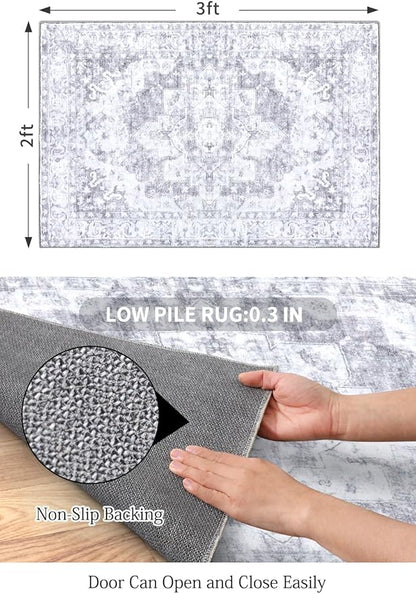 COMSLE Washable Door Mat, Front Door Mat Indoor Faux Wool Absorbent Small Rugs for Entryway Distressed Throw Rug Non-Slip Accent Floor Carpet for Entrance Bedroom, 24X36 Inches Gray