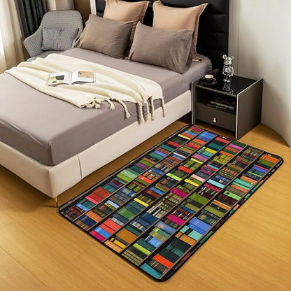 Books Large Area Rug 5x7 Rainbow Bookshelf Living Room Rug | Watercolor Book Shelf Rugs for Bedroom, Bookcase Bookrack Carpet Indoor Floor Mat