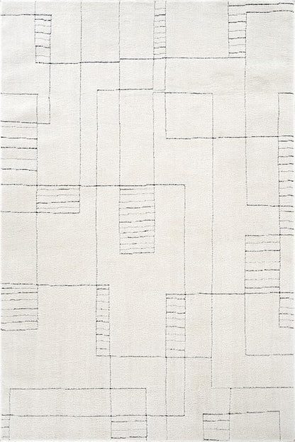 Abani Cream Area Rug – 4' x 6' – Oliver Collection – Geometric Linework Pattern – Non-Shedding, Easy to Clean – Durable for Living Room, Bedroom, or Office, Pet & Child Friendly
