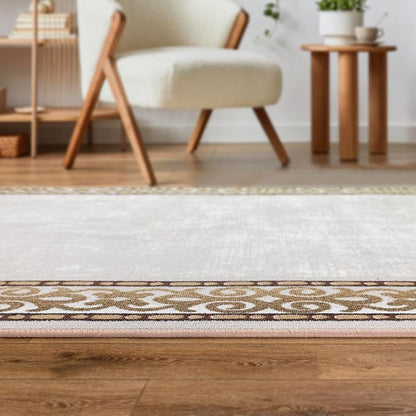 Antep Rugs Alfombras Bordered Modern 4x6 Non-Slip (Non-Skid) Low Pile Rubber Backing Indoor Area Rug (Beige, 4' x 5'8")