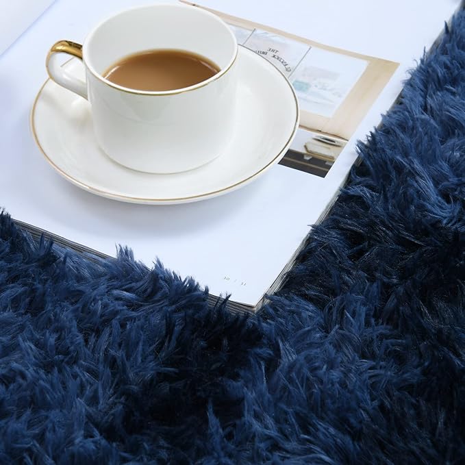 duduta Navy Blue Soft Fluffy Rug 5x8 ft, Tie-Dyed Shag Fuzzy Plush Rectangle Carpet for Bedroom Nursery Living Room Home Decor