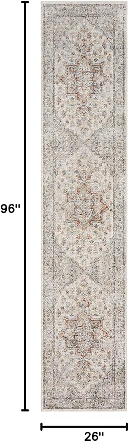 Nourison Home Astra Machine Washable Grey Multicolor 2'2" x 8' Area Rug - Easy Clean, Non Shedding, Bed Room, Living Room, Dining Room, Kitchen (8' Runner)