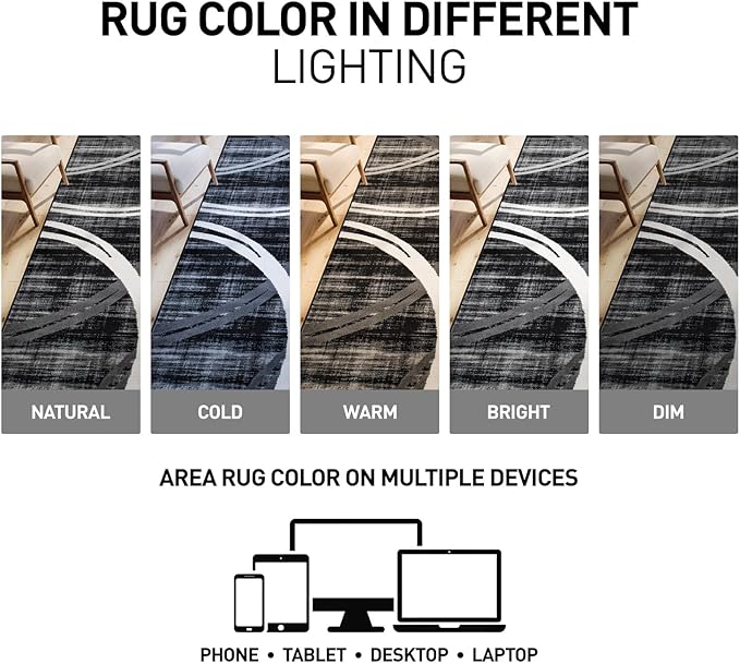 Rugshop Modern Wavy Circles Design Area Rug, Non-Shedding Carpet for Living Room, Primary Bedroom, or Dining Room, Grand Room,Open Spaces Black, 10' x 14'