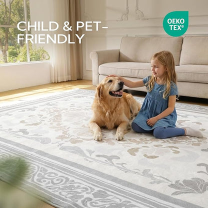 SOULFUL Medium Pile 4x6 Rugs for Living Room - Soft Foot Feel Area Rug - Light Taupe Boho Floral - Washable Non-Slip - Perfect for Bedroom Kids Room Under Dining Table Office