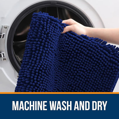 OLANLY Bathroom Rugs 30x20, Extra Soft Absorbent Chenille Bath Rugs, Rubber Backing Quick Dry, Machine Washable Bath Mats for Bathroom Floor, Tub and Shower, Home Decor Accessories, Navy