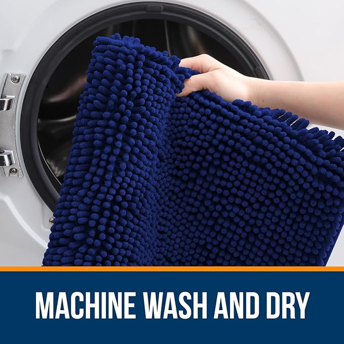 OLANLY Bathroom Rugs 70x46, Extra Soft Absorbent Chenille Bath Rugs, Rubber Backing Quick Dry, Machine Washable Bath Mats for Bathroom Floor, Tub and Shower, Home Decor Accessories, Navy