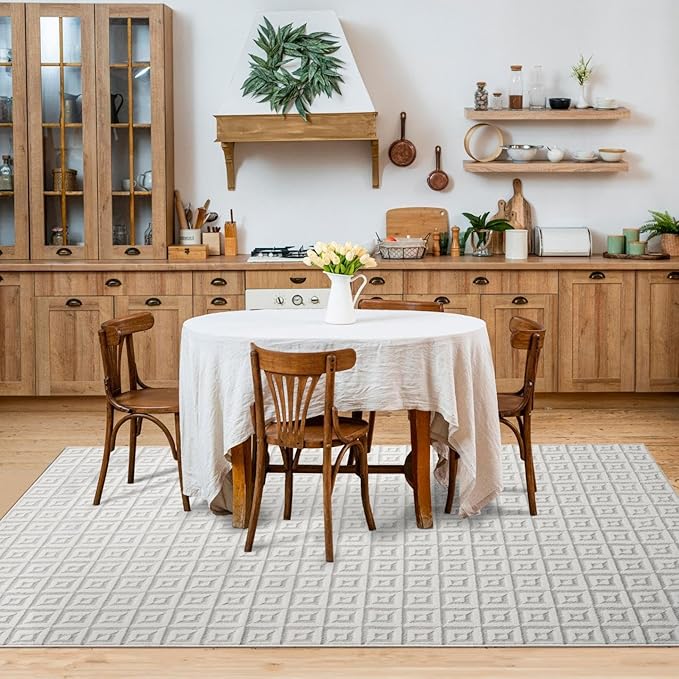 LUXE WEAVERS Geometric Greek Pattern Area Rug, Cream, 4'X5'