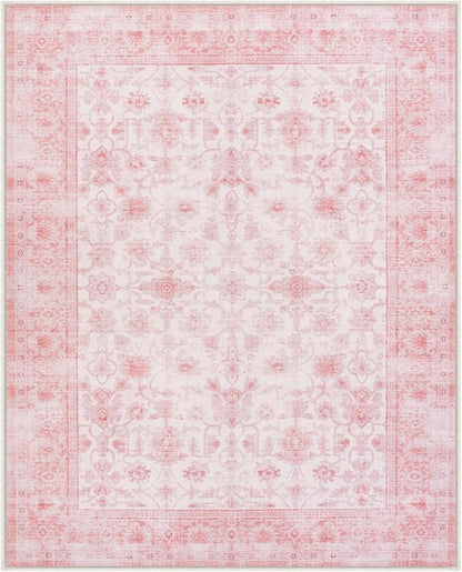 LIVEBOX Pink Area Rug 6x9, Vintage Living Room Rug Machine Washable Area Rugs, Pink Rugs for Bedroom Girls, Indoor Carpet for Dining Room Nursery Dorm Home Decor