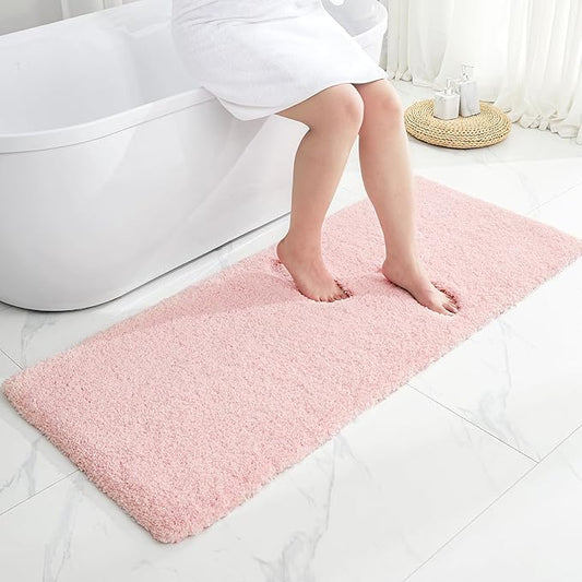 Bathroom Runner Rug 24x59 Pink Non Slip Fluffy Long Bath Mat for Bathroom Floor Washable Plush Luxury Bath Rug for Tub Absorbent Shower Sink Mat Bedside Rug