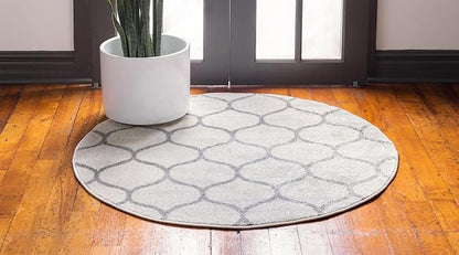Rugs.com Lattice Frieze Collection Rug – 7' Round Ivory Medium Rug Perfect for Kitchens, Dining Rooms