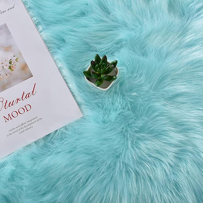 Latepis Light Blue Area 8x10 Faux Sheepskin Fur Rug Teal Rugs for Living Room Bedroom Throw Fuzzy Rug Shaggy Rugs Cute Luxury Home Decor