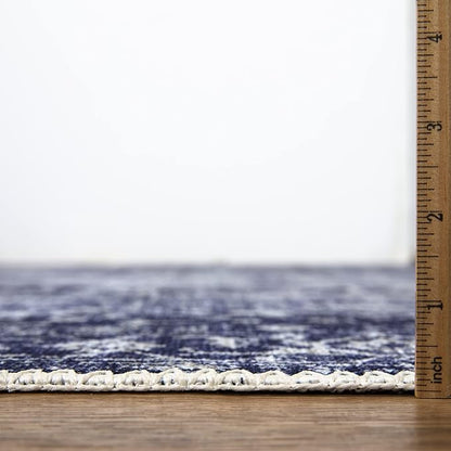 Bloom Rugs Washable Non-Slip 4' x 6' Rug - Blue/Ivory Traditional Area Rug for Living Room, Bedroom, Dining Room, and Kitchen - Exact Size: 4' x 6'