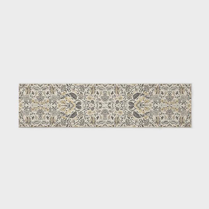 EVERGRACE Hallyway Area Runner Rugs 2x8, Boho Floral Faux Wool Indoor Outdoor Rugs, Washable Rugs for Bedroom Dining Room Living Room Kitchen, Low Pile Floor Mat Carpet for Home Decor, Gray